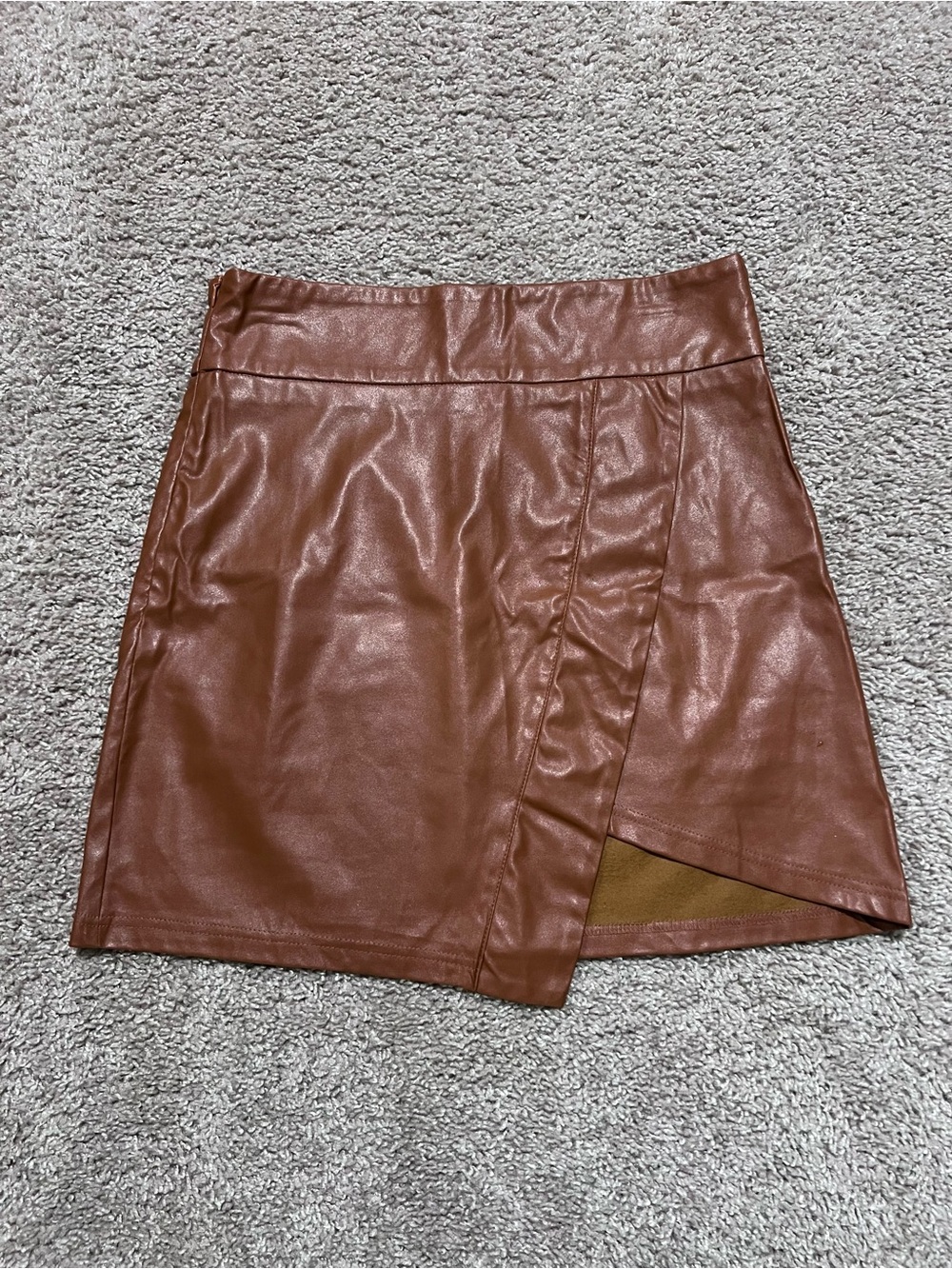 NWOT Brown Faux Leather Mini Skirt with Slit